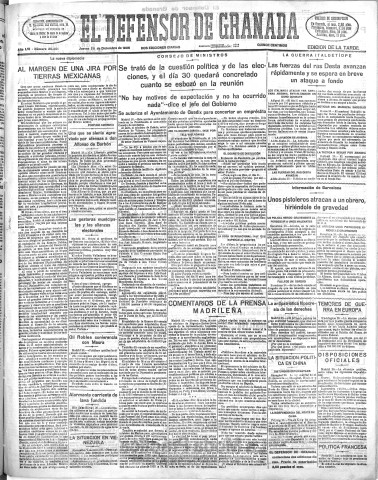 'El Defensor de Granada  : diario político independiente' - Año LVI Número 30261 Ed. Tarde - 1935 Diciembre 26