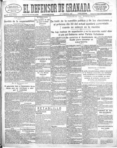 'El Defensor de Granada  : diario político independiente' - Año LVI Número 30262 Ed. Mañana - 1935 Diciembre 27