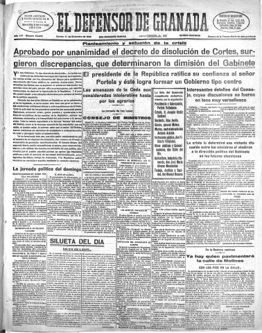 'El Defensor de Granada  : diario político independiente' - Año LVI Número 30268 Ed. Mañana - 1935 Diciembre 31