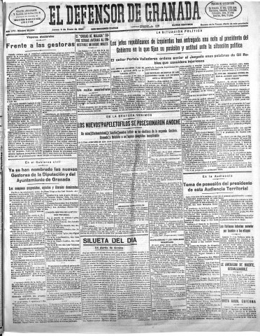 'El Defensor de Granada  : diario político independiente' - Año LVII Número 30284 Ed. Mañana - 1936 Enero 09