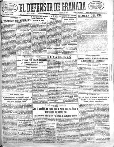 'El Defensor de Granada  : diario político independiente' - Año LVII Número 30288 Ed. Mañana - 1936 Enero 11