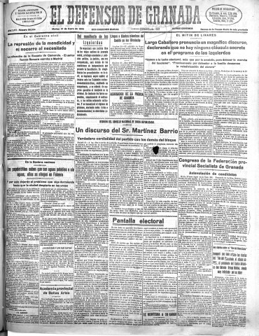 'El Defensor de Granada  : diario político independiente' - Año LVII Número 30304 Ed. Mañana - 1936 Enero 21