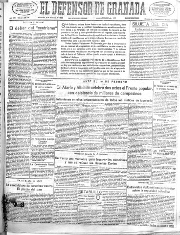 'El Defensor de Granada  : diario político independiente' - Año LVII Número 30418 Ed. Mañana - 1936 Febrero 05