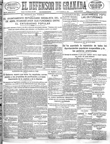 'El Defensor de Granada  : diario político independiente' - Año LVII Número 30446 Ed. Mañana - 1936 Febrero 21