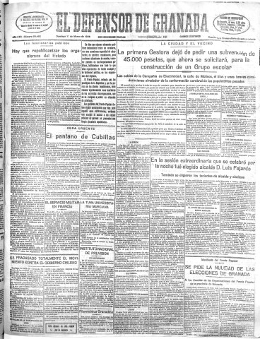 'El Defensor de Granada  : diario político independiente' - Año LVII Número 30462 Ed. Mañana - 1936 Marzo 01