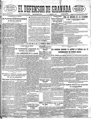 'El Defensor de Granada  : diario político independiente' - Año LVII Número 30464 Ed. Mañana - 1936 Marzo 03