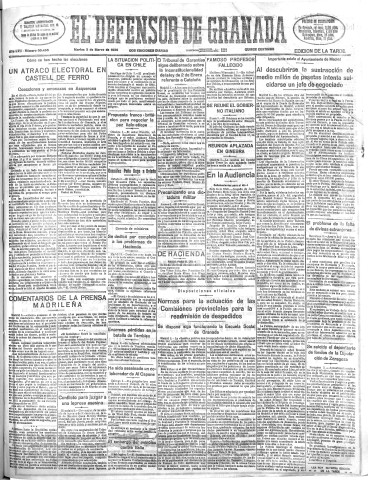 'El Defensor de Granada  : diario político independiente' - Año LVII Número 30465 Ed. Tarde - 1936 Marzo 03
