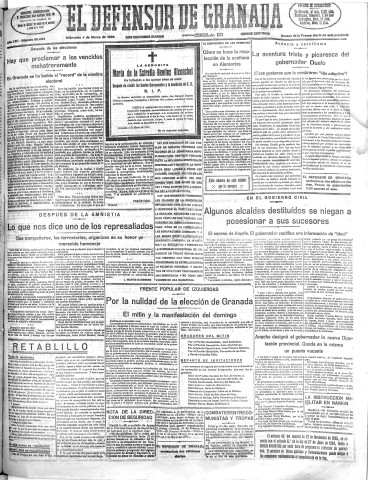 'El Defensor de Granada  : diario político independiente' - Año LVII Número 30466 Ed. Mañana - 1936 Marzo 04