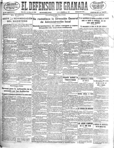 'El Defensor de Granada  : diario político independiente' - Año LVII Número 30467 Ed. Tarde - 1936 Marzo 04
