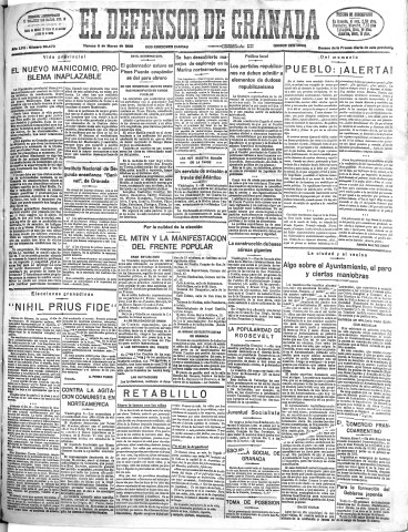 'El Defensor de Granada  : diario político independiente' - Año LVII Número 30470 Ed. Mañana - 1936 Marzo 06