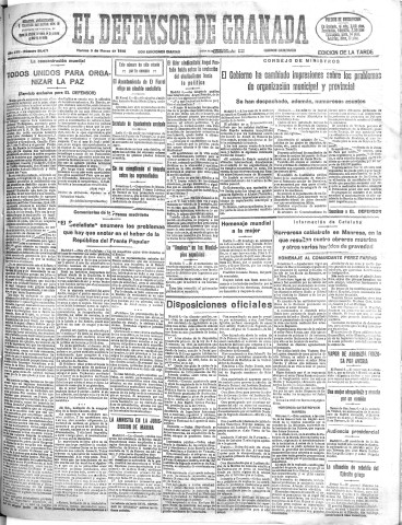 'El Defensor de Granada  : diario político independiente' - Año LVII Número 30471 Ed. Tarde - 1936 Marzo 06