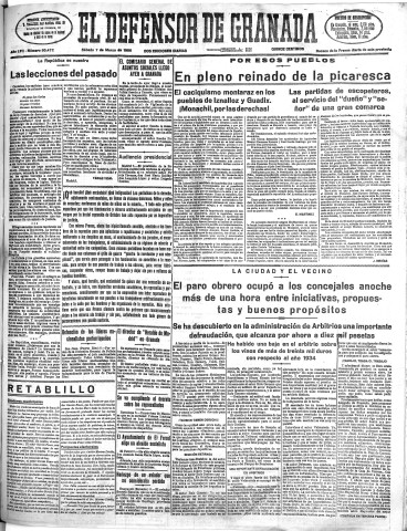 'El Defensor de Granada  : diario político independiente' - Año LVII Número 30472 Ed. Mañana - 1936 Marzo 07