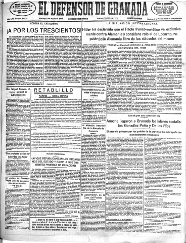 'El Defensor de Granada  : diario político independiente' - Año LVII Número 30474 Ed. Mañana - 1936 Marzo 08