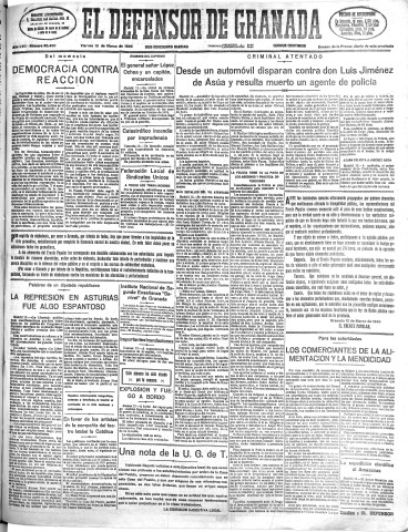 'El Defensor de Granada  : diario político independiente' - Año LVII Número 30480 Ed. Mañana - 1936 Marzo 13
