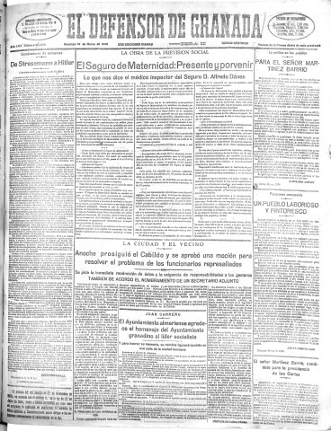 'El Defensor de Granada  : diario político independiente' - Año LVII Número 30483 Ed. Mañana - 1936 Marzo 15