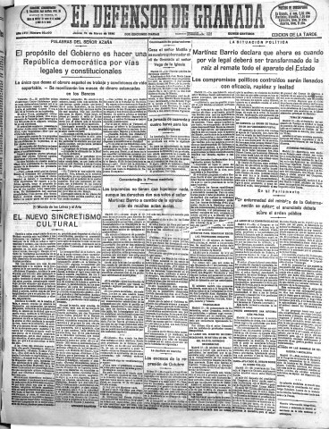 'El Defensor de Granada  : diario político independiente' - Año LVII Número 30490 Ed. Tarde - 1936 Marzo 19