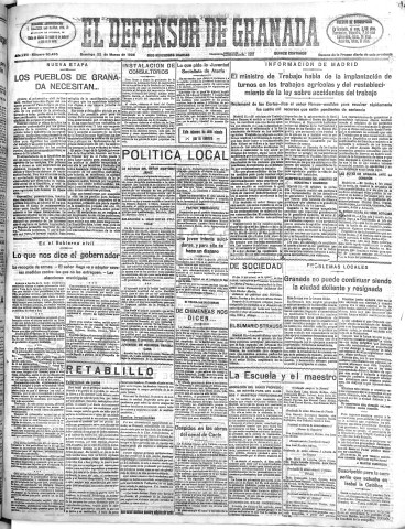 'El Defensor de Granada  : diario político independiente' - Año LVII Número 30495 Ed. Mañana - 1936 Marzo 22