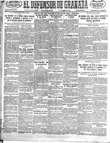 'El Defensor de Granada  : diario político independiente' - Año LVII Número 30496 Ed. Tarde - 1936 Marzo 23