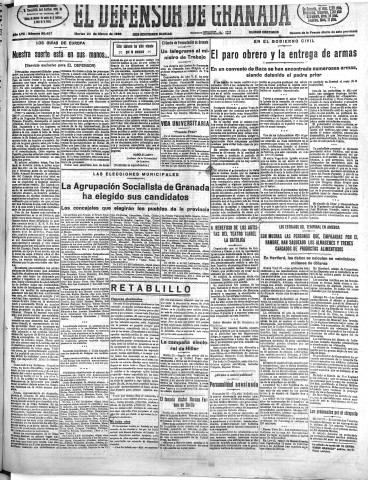 'El Defensor de Granada  : diario político independiente' - Año LVII Número 30497 Ed. Mañana - 1936 Marzo 24