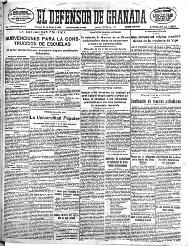 'El Defensor de Granada  : diario político independiente' - Año LVII Número 30500 Ed. Tarde - 1936 Marzo 25