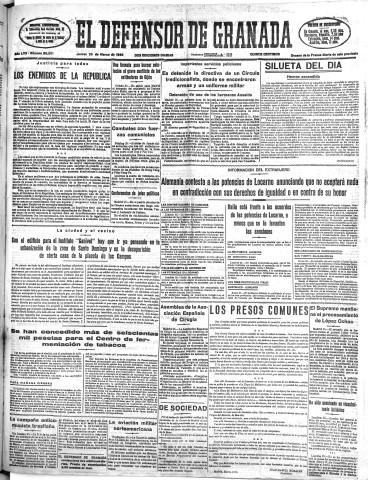 'El Defensor de Granada  : diario político independiente' - Año LVII Número 30501 Ed. Mañana - 1936 Marzo 26