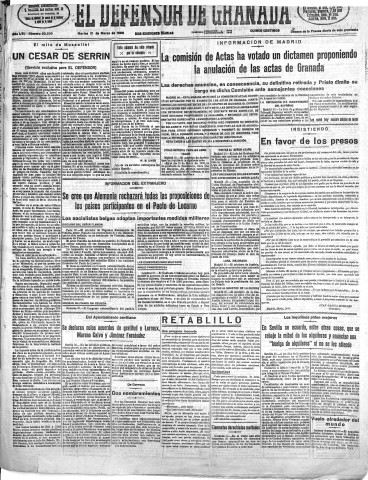 'El Defensor de Granada  : diario político independiente' - Año LVII Número 30509 Ed. Mañana - 1936 Marzo 31