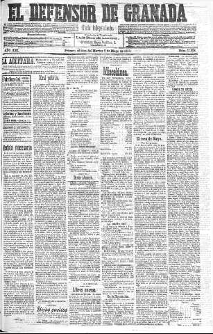 'El Defensor de Granada  : diario político independiente' - Año XXI Número 11823  - 1900 Mayo 08