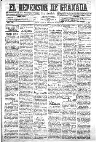 'El Defensor de Granada  : diario político independiente' - Año XXI Número 11885  - 1900 Julio 19