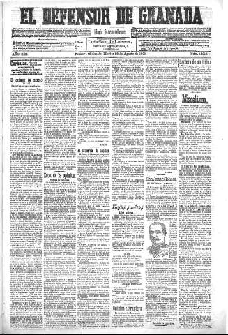 'El Defensor de Granada  : diario político independiente' - Año XXI Número 11919  - 1900 Agosto 28