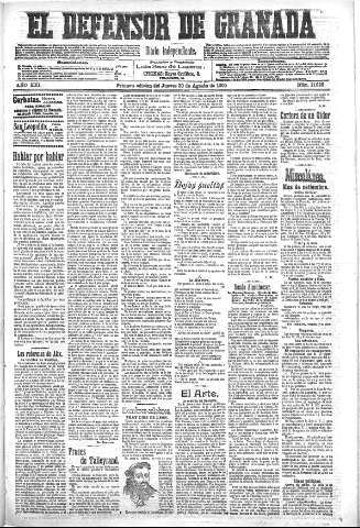 'El Defensor de Granada  : diario político independiente' - Año XXI Número 11920  - 1900 Agosto 30