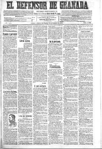 'El Defensor de Granada  : diario político independiente' - Año XXI Número 11956  - 1900 Octubre 11