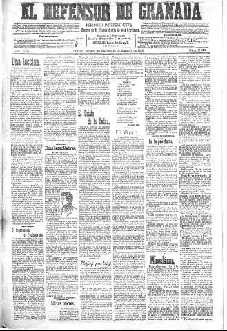 'El Defensor de Granada  : diario político independiente' - Año XXI Número 11958  - 1900 Octubre 13