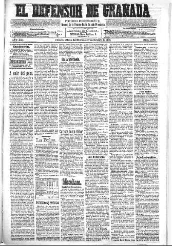 'El Defensor de Granada  : diario político independiente' - Año XXI Número 11961  - 1900 Octubre 17