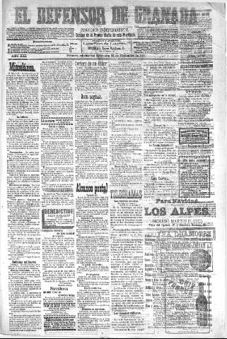 'El Defensor de Granada  : diario político independiente' - Año XXI Número 12021  - 1900 Diciembre 26
