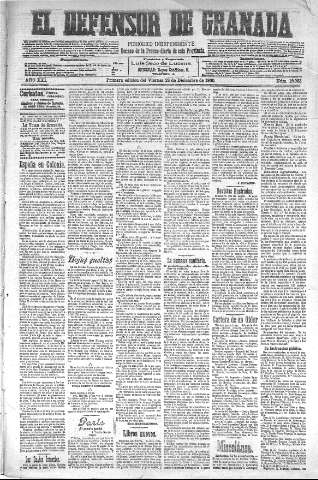 'El Defensor de Granada  : diario político independiente' - Año XXI Número 12023  - 1900 Diciembre 28