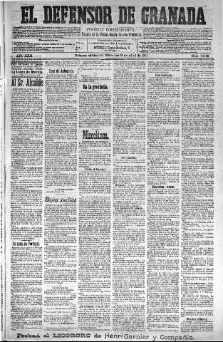 'El Defensor de Granada  : diario político independiente' - Año XXII Número 12109  - 1901 Abril 10
