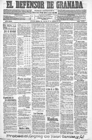 'El Defensor de Granada  : diario político independiente' - Año XXII Número 12227  - 1901 Agosto 29