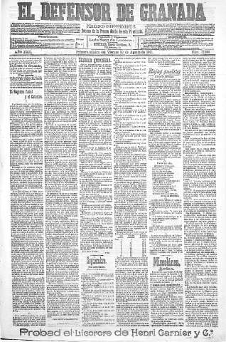 'El Defensor de Granada  : diario político independiente' - Año XXII Número 12228  - 1901 Agosto 30