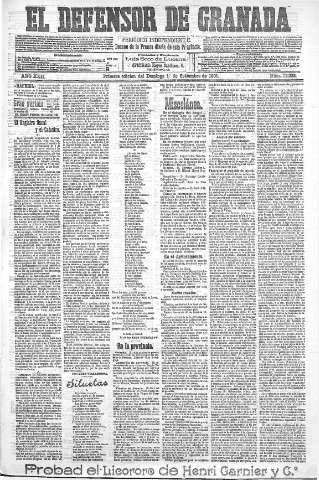 'El Defensor de Granada  : diario político independiente' - Año XXII Número 12222  - 1901 Septiembre 01
