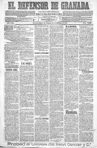 'El Defensor de Granada  : diario político independiente' - Año XXII Número 12226  - 1901 Septiembre 06