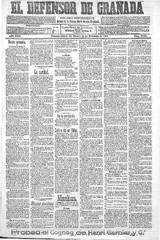 'El Defensor de Granada  : diario político independiente' - Año XXII Número 12233  - 1901 Septiembre 14