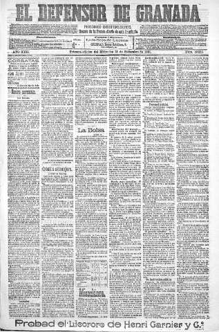 'El Defensor de Granada  : diario político independiente' - Año XXII Número 12236  - 1901 Septiembre 18