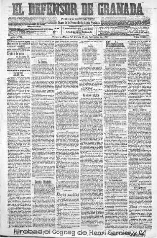 'El Defensor de Granada  : diario político independiente' - Año XXII Número 12237  - 1901 Septiembre 19