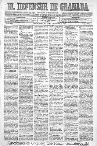 'El Defensor de Granada  : diario político independiente' - Año XXII Número 12249  - 1901 Octubre 03