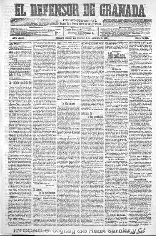 'El Defensor de Granada  : diario político independiente' - Año XXII Número 12253  - 1901 Octubre 08