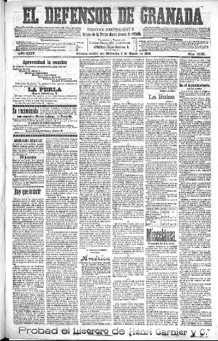 'El Defensor de Granada  : diario político independiente' - Año XXIV Número 12381  - 1902 Marzo 05