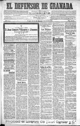'El Defensor de Granada  : diario político independiente' - Año XXIV Número 12404  - 1902 Abril 02