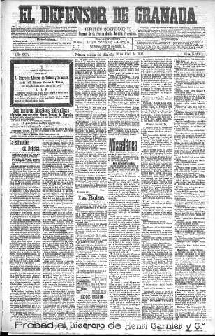 'El Defensor de Granada  : diario político independiente' - Año XXIV Número 12416  - 1902 Abril 16