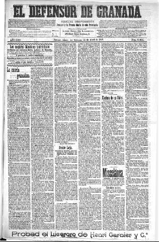 'El Defensor de Granada  : diario político independiente' - Año XXIV Número 12422  - 1902 Abril 23