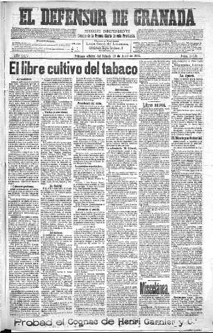 'El Defensor de Granada  : diario político independiente' - Año XXIV Número 12425  - 1902 Abril 26